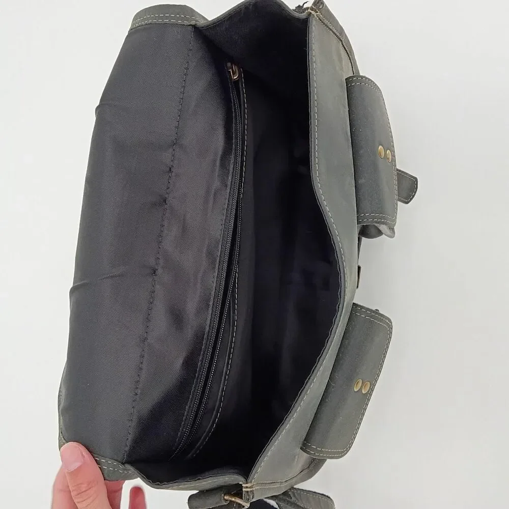 KomalC Genuine Leather Crossbody Satchel Black Distressed Buckle Messenger Bag